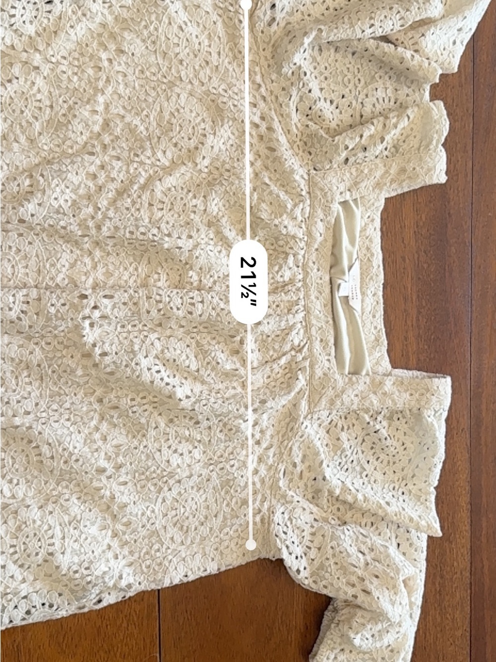 LC Lauren Conrad Cream Ivory Crochet Lace Square-Neck Peasant Puff Sleeve Blouse - Picture 7 of 8